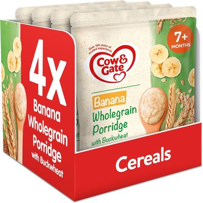 Cow & Gate Banana Wholegrain Porridge Baby Food Cereal, 7+ Months, 200 g, Pack of 4