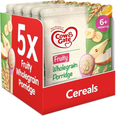 Cow & Gate Fruity Wholegrain Porridge Baby Food Cereal, 6+ Months, 125g (Pack of 5)