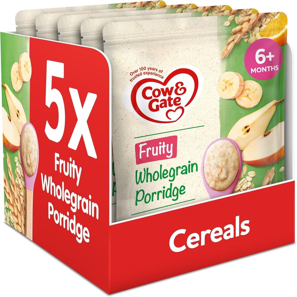 Cow & Gate Fruity Wholegrain Porridge Baby Food Cereal, 6+ Months, 125g (Pack of 5)