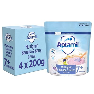 Aptamil Multigrain Banana and Berry Porridge Baby Food Cereal, 7+ Months, 200 g (Pack of 4)