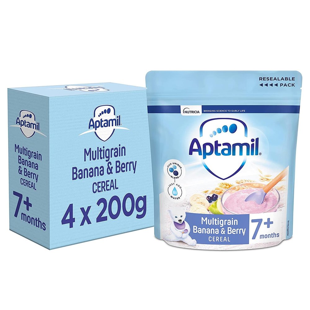 Aptamil Multigrain Banana and Berry Porridge Baby Food Cereal, 7+ Months, 200 g (Pack of 4)
