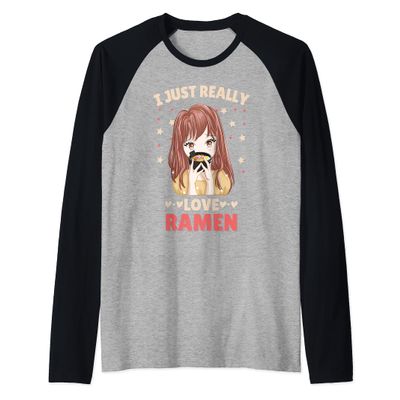 I just really love Ramen Anime Otaku Japanese Noodles Lover Raglan Baseball Tee