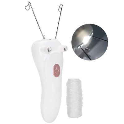 Electric White-Pink Threading Epilator, USB Charging Body Facial Hair Remover for Women, Physical Cotton Thread Epilator for Face Arms and Legs, Hair Removal Threader Hair Shaver
