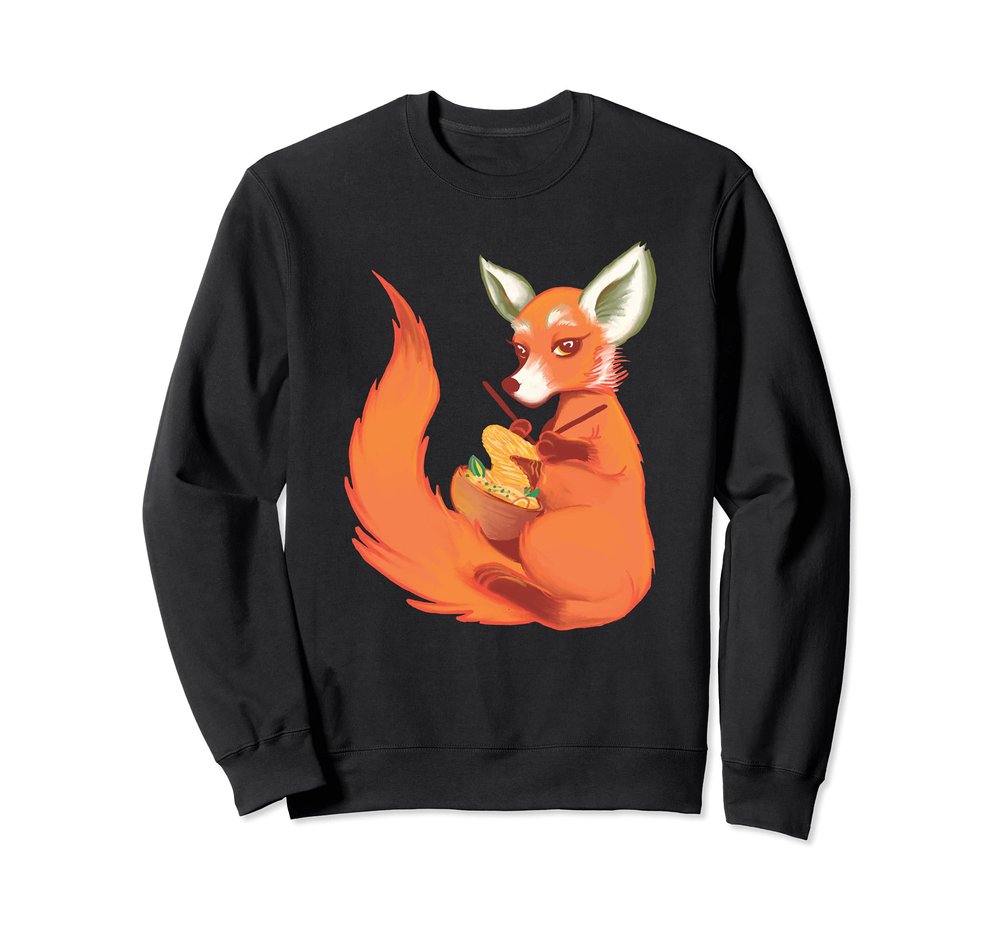 Fox Knitting Ramen Noodles Kawaii Japanese Anime Aesthetic Sweatshirt