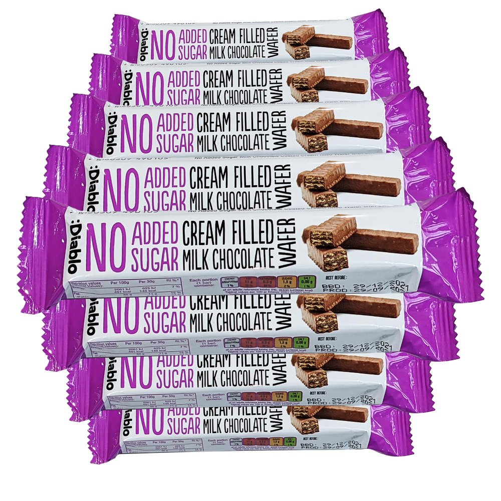 Diablo Cream Filled Milk Chocolate Wafers - No added Sugar, Maltitol Sweetened Treat, Individually Wrapped Biscuits Hamper Basket Ready Snack Pack, Perfect for Gifting - 30g, Pack of 8