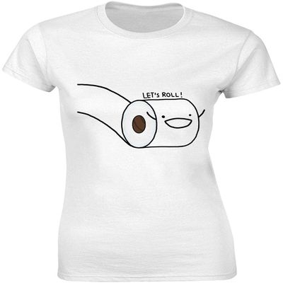 Let's Roll Happy Toilet Paper Drawing Women's T-Shirt bnft X-Large White