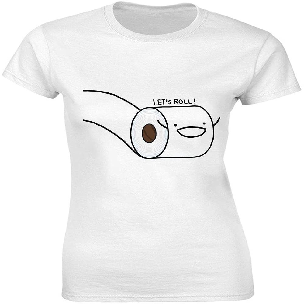 Let's Roll Happy Toilet Paper Drawing Women's T-Shirt bnft X-Large White