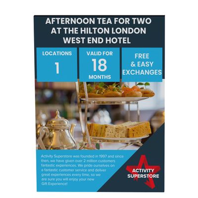 Activity Superstore Afternoon Tea for Two at the Hilton London West End Hotel Gift Experience Voucher, Experience Days, Food Experiences, Couples Gifts, Wedding Gifts