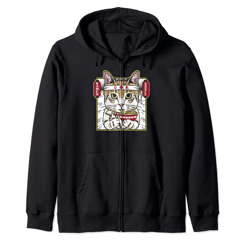 Kawaii Ramen Noodle Cat Ramen Life Anime Cat Kawaii Neko Zip Hoodie