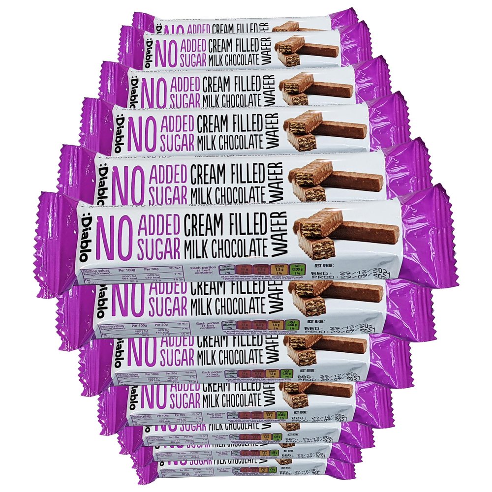 Diablo Cream Filled Milk Chocolate Wafers - No added Sugar, Maltitol Sweetened Treat, Individually Wrapped Biscuits Hamper Basket Ready Snack Pack, Perfect for Gifting - 30g, Pack of 12