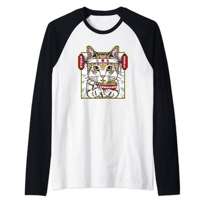 Kawaii Ramen Noodle Cat Ramen Life Anime Cat Kawaii Neko Raglan Baseball Tee