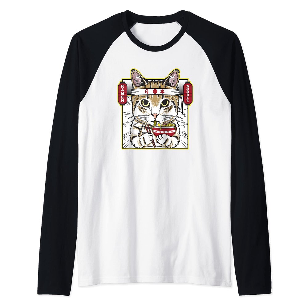Kawaii Ramen Noodle Cat Ramen Life Anime Cat Kawaii Neko Raglan Baseball Tee