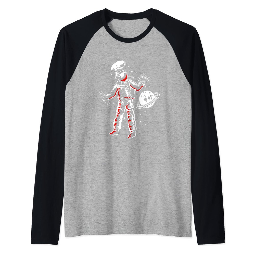 Funny Astronaut Baking Cake In Space Raglan Baseball Tee