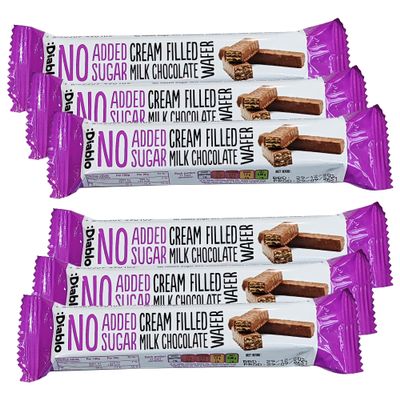 Diablo Cream Filled Milk Chocolate Wafers - No added Sugar, Maltitol Sweetened Treat, Individually Wrapped Biscuits Hamper Basket Ready Snack Pack, Perfect for Gifting - 30g, Pack of 6