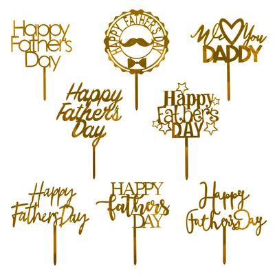 8 Piece Happy Father's Day Cake Topper - Father's Day Golden Glitter Birthday Cake Decoration Dad Party Supplies