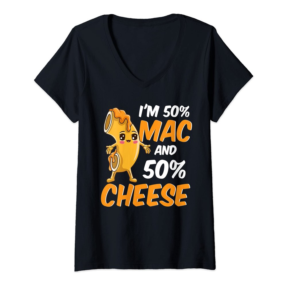 Womens Cute 50% Macaroni and 50% Cheese Macaroni and Cheese Lovers V-Neck T-Shirt