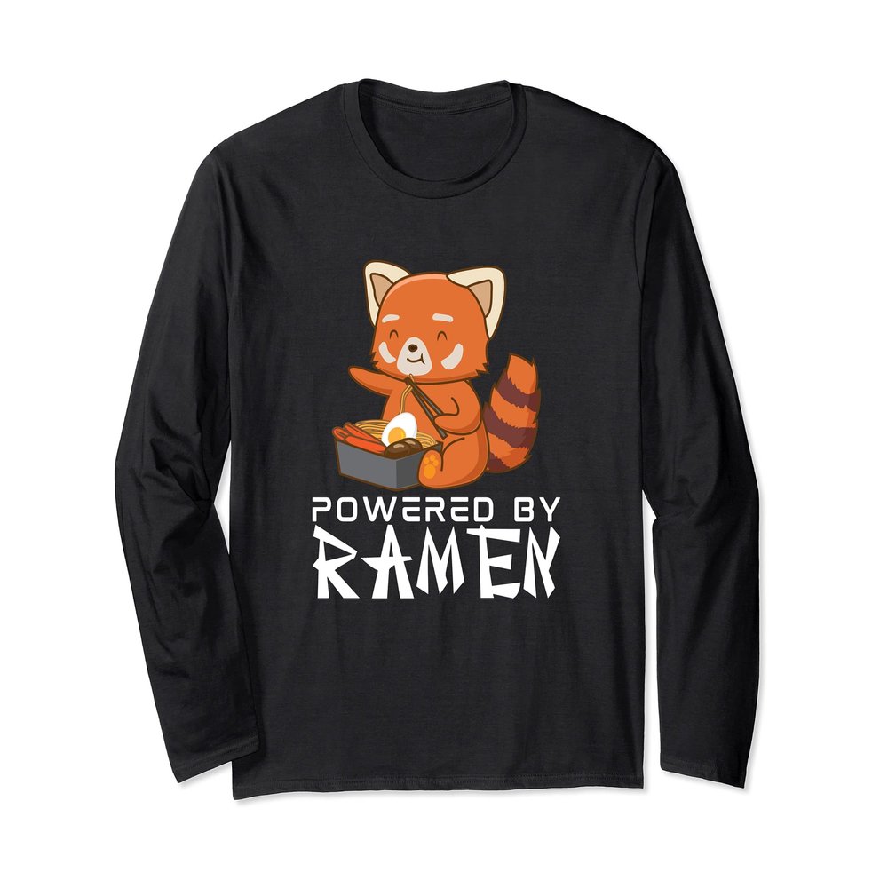 Powered By Ramen Red Panda Japanese Food Noodles Soba Long Sleeve T-Shirt
