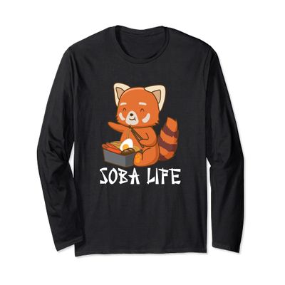 Soba Life Red Panda Japanese Food Anime Soba Noodles Long Sleeve T-Shirt