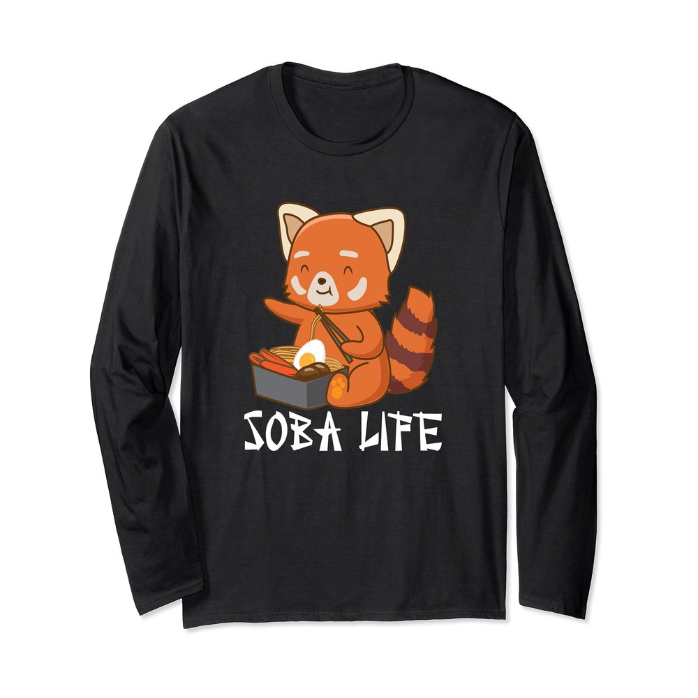 Soba Life Red Panda Japanese Food Anime Soba Noodles Long Sleeve T-Shirt