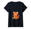 Womens Red Panda Eating Ramen Japanese Food Noodles Soba Panda V-Neck T-Shirt view 1