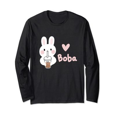 Cute Kawaii Bunny Boba Milk Tea Bubble Tea Graphic Long Sleeve T-Shirt