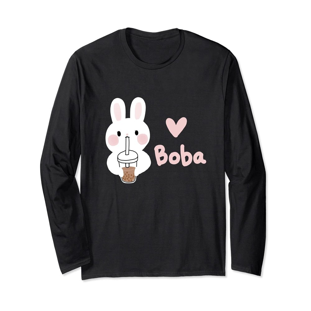 Cute Kawaii Bunny Boba Milk Tea Bubble Tea Graphic Long Sleeve T-Shirt