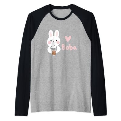 Cute Kawaii Bunny Boba Milk Tea Bubble Tea Graphic Raglan Baseball Tee
