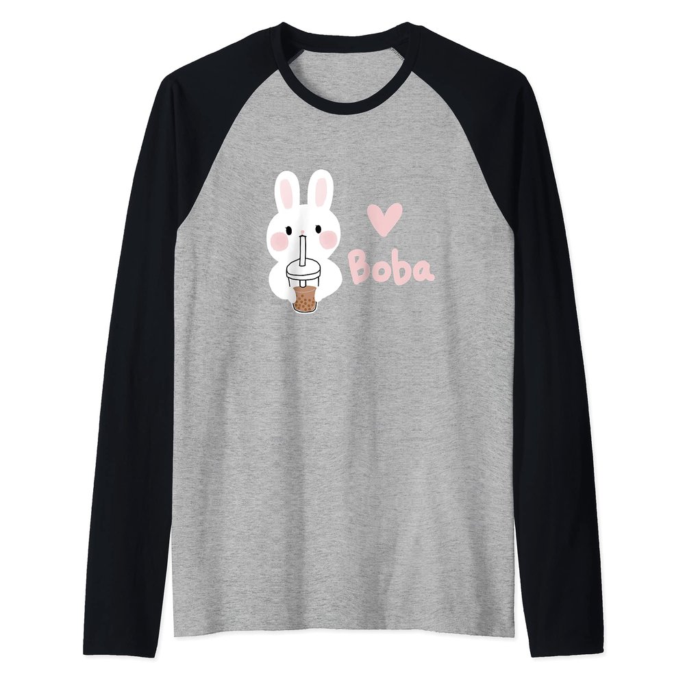 Cute Kawaii Bunny Boba Milk Tea Bubble Tea Graphic Raglan Baseball Tee