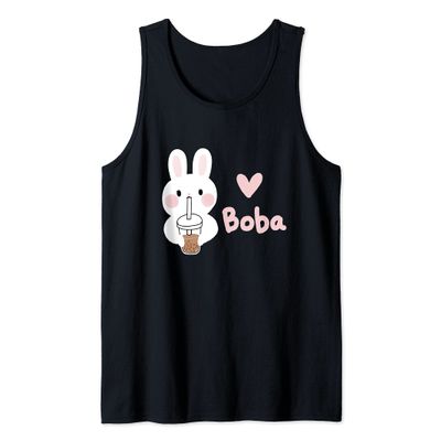 Cute Kawaii Bunny Boba Milk Tea Bubble Tea Graphic Tank Top