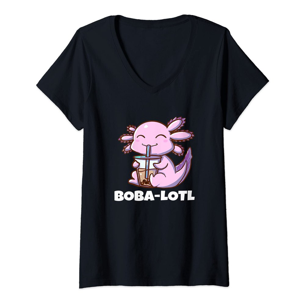 Womens Axolotl Bubble Tea Boba-Lotl Funny Boba Tea Lover V-Neck T-Shirt