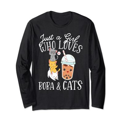 Boba Tea Bubble Tea Kawaii Japanese Lover Cat Kitten Drink Long Sleeve T-Shirt