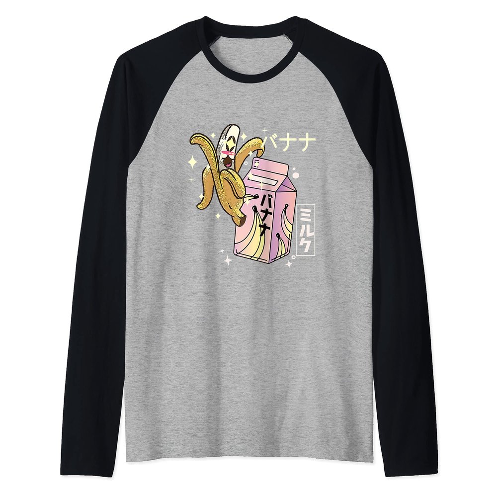 BANANA MILK CARTON FUNNY RETRO 90s KAWAII Raglan Baseball Tee