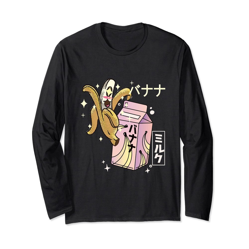 BANANA MILK CARTON FUNNY RETRO 90s KAWAII Long Sleeve T-Shirt
