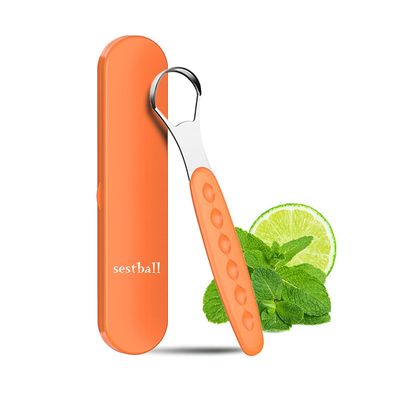 2021 New Version Tongue Scraper Cleaner for Adults & Kids, Medical Grade Metal Tongue Brushes Set for Fresh Breath Dental Eliminate Bad Breath in Seconds (Orange)