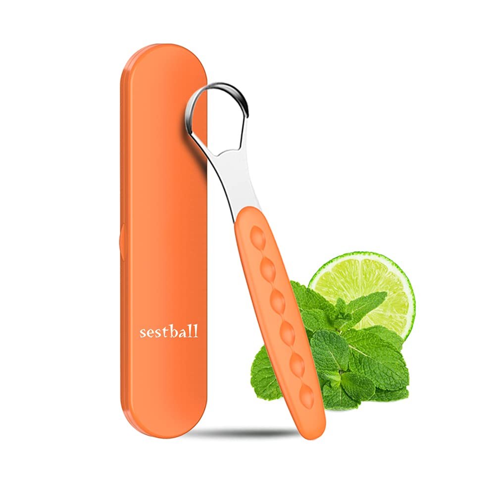 2021 New Version Tongue Scraper Cleaner for Adults & Kids, Medical Grade Metal Tongue Brushes Set for Fresh Breath Dental Eliminate Bad Breath in Seconds (Orange)