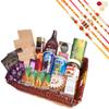 Jaiccha Ghasitaram Rakhi Gifts for Brothers - Big Red Basket Hamper of 30 Goodies with 5 Rakhis view 1