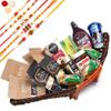 Jaiccha Ghasitaram Rakhi Gifts for Brothers - Big Boat Basket Hamper of 22 Goodies with 5 Rakhis view 1