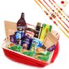 Jaiccha Ghasitaram Rakhi Gifts for Brothers - Red Net Basket Hamper of 21 Goodies with 5 Rakhis view 1