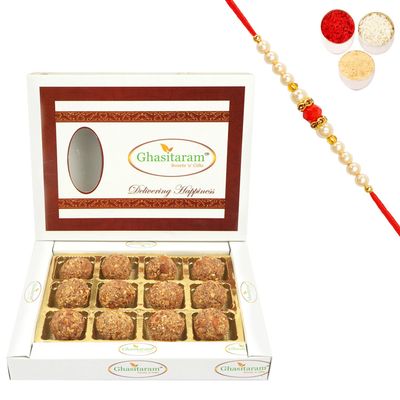 Ghasitaram Gifts Rakhi Gifts for Brothers Rakhi Sweets - Chocolate Dryfruit Balls with Beads Rakhi