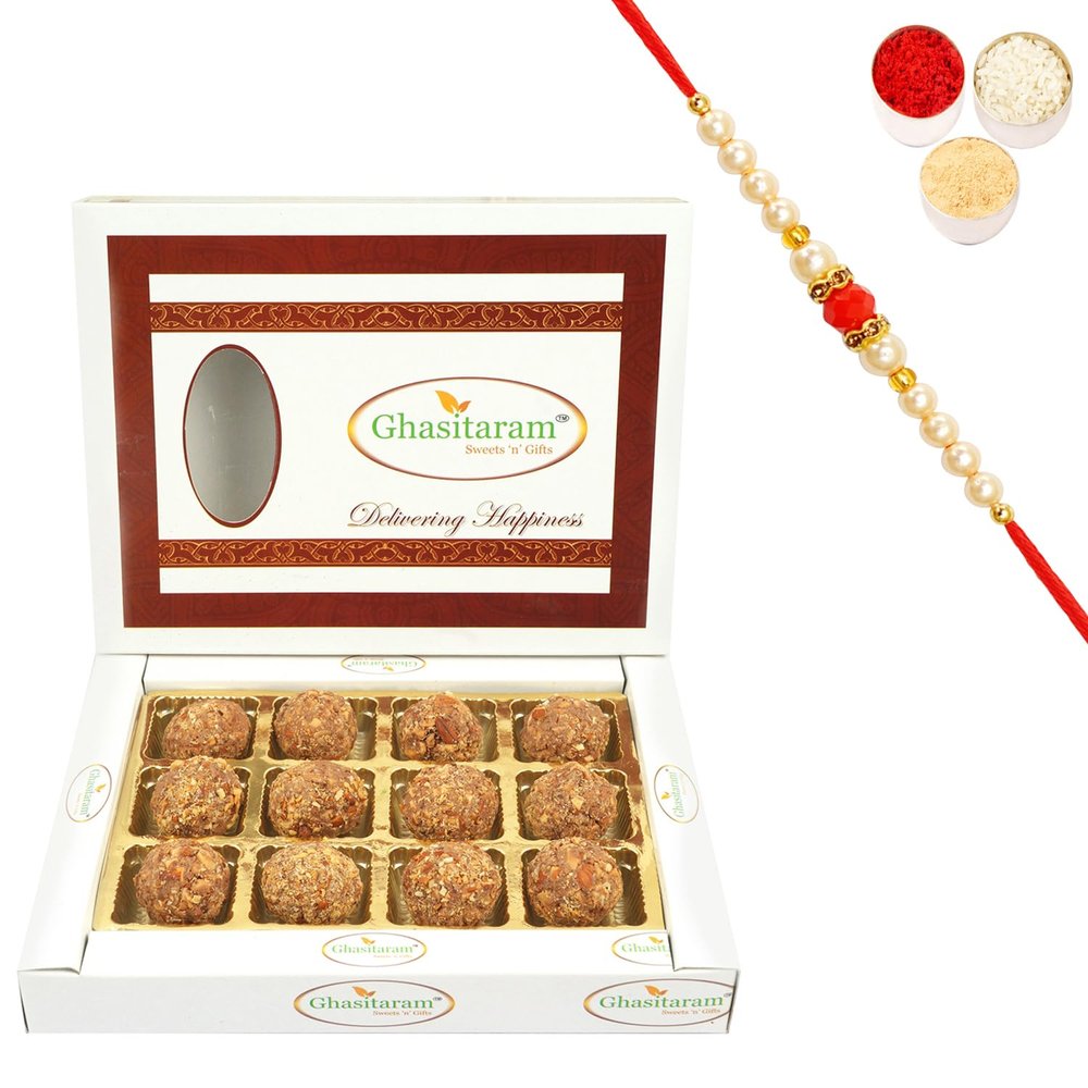 Ghasitaram Gifts Rakhi Gifts for Brothers Rakhi Sweets - Chocolate Dryfruit Balls with Beads Rakhi