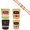 Ghasitaram Gifts Rakhi Gifts for Brothers Rakhi Sweets - Healthy Hamper Sugarfree Anjeer Bites; Wheat Puffs, Diet Chiwda and Almonds Pouch with 2 Pearl Beads Rakhis view 1