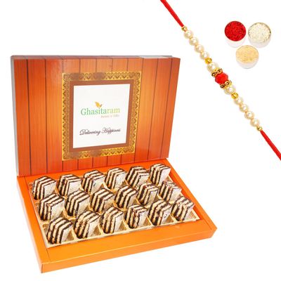 Ghasitaram Gifts Rakhi Gifts for Brothers Rakhi Sweets - Dates Delight 18 pcs with Beads Rakhi