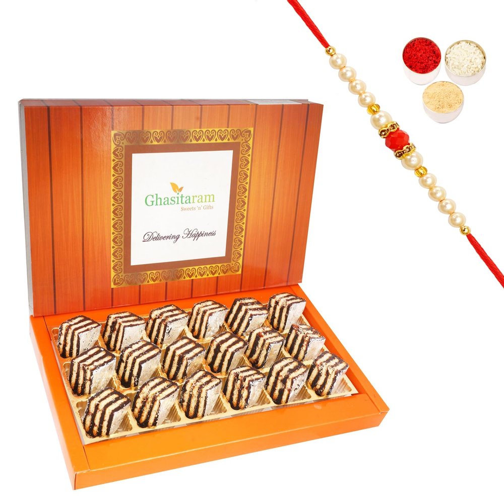 Ghasitaram Gifts Rakhi Gifts for Brothers Rakhi Sweets - Dates Delight 18 pcs with Beads Rakhi