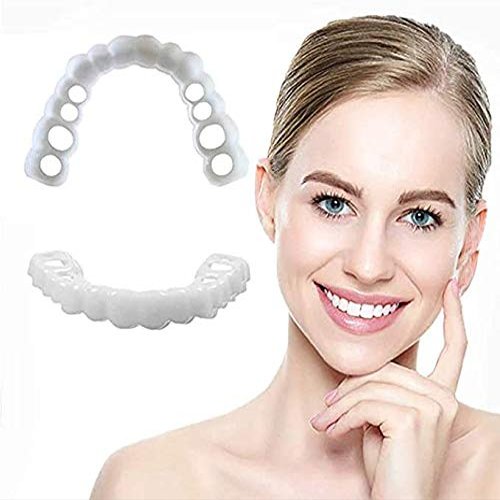 2 Pairs Veneers Snap in Teeth, Snap on Veneer Teeth, Fake Teeth, Instant Veneers Dentures Fake Snap on Teeth Smile Men And Women(Top And Bottom)