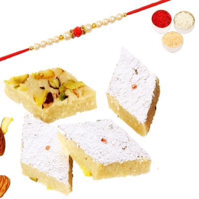 Ghasitaram Gifts Rakhi Gifts for Brothers Rakhi Sweets - Pure BADAM KATLI 200 GMS with Beads Rakhi