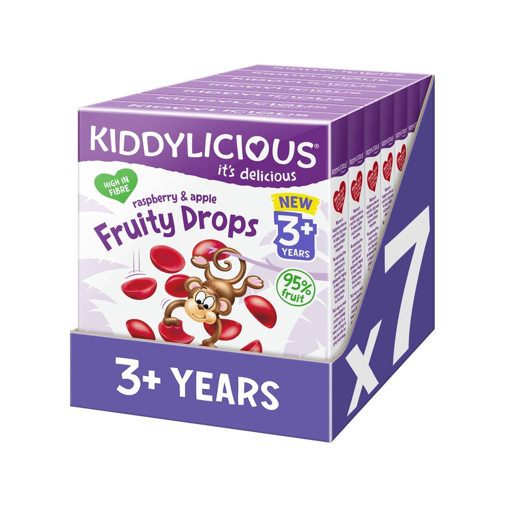 Kiddylicious Fruity Drops - Raspberry & Apple - Delicious Snacks for Kids - Suitable for 3+ Years - 7 Packs of 4 (28 Total)