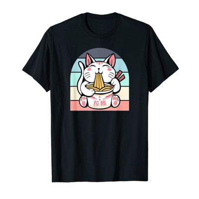 Kawaii Cat Neko Eating Ramen Noodle Soup Japanese Aesthetic T-Shirt