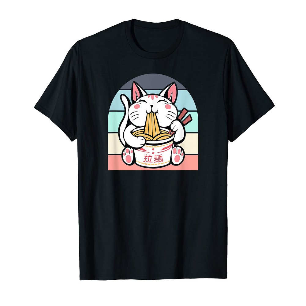 Kawaii Cat Neko Eating Ramen Noodle Soup Japanese Aesthetic T-Shirt