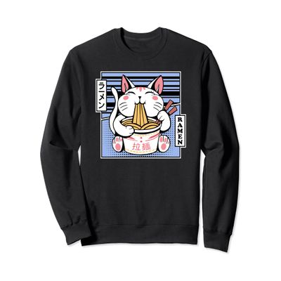 Kawaii Cat Neko Eating Ramen Noodle Soup Japanese Aesthetic Sweatshirt