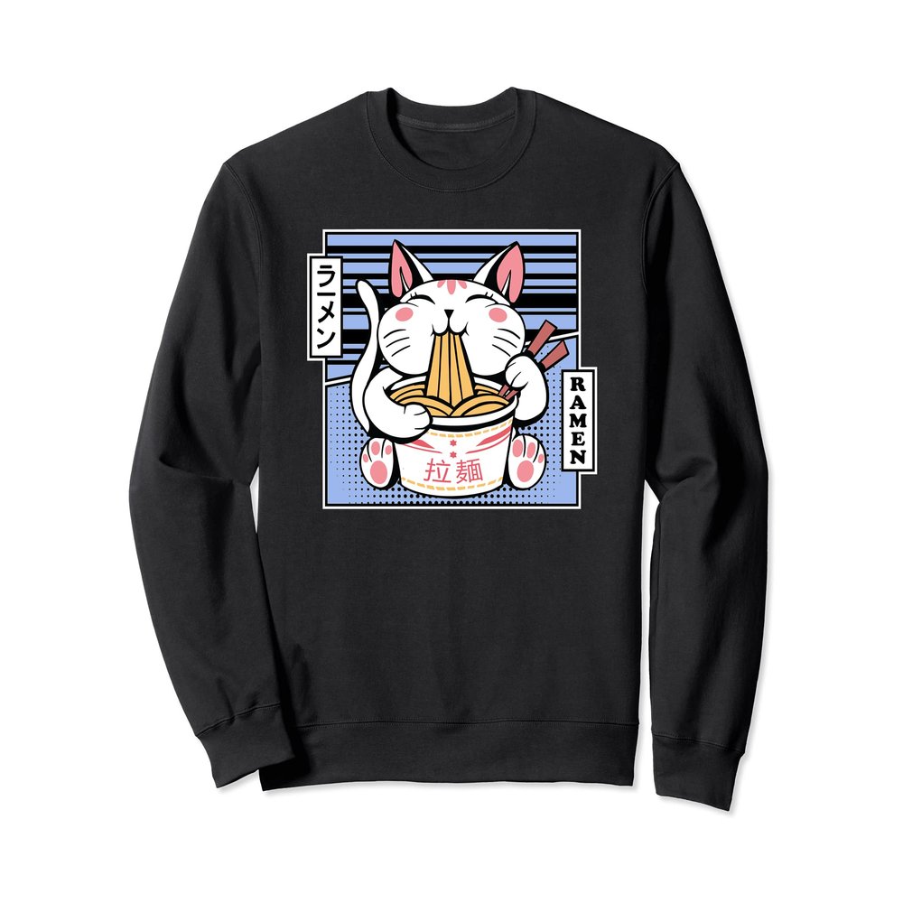 Kawaii Cat Neko Eating Ramen Noodle Soup Japanese Aesthetic Sweatshirt